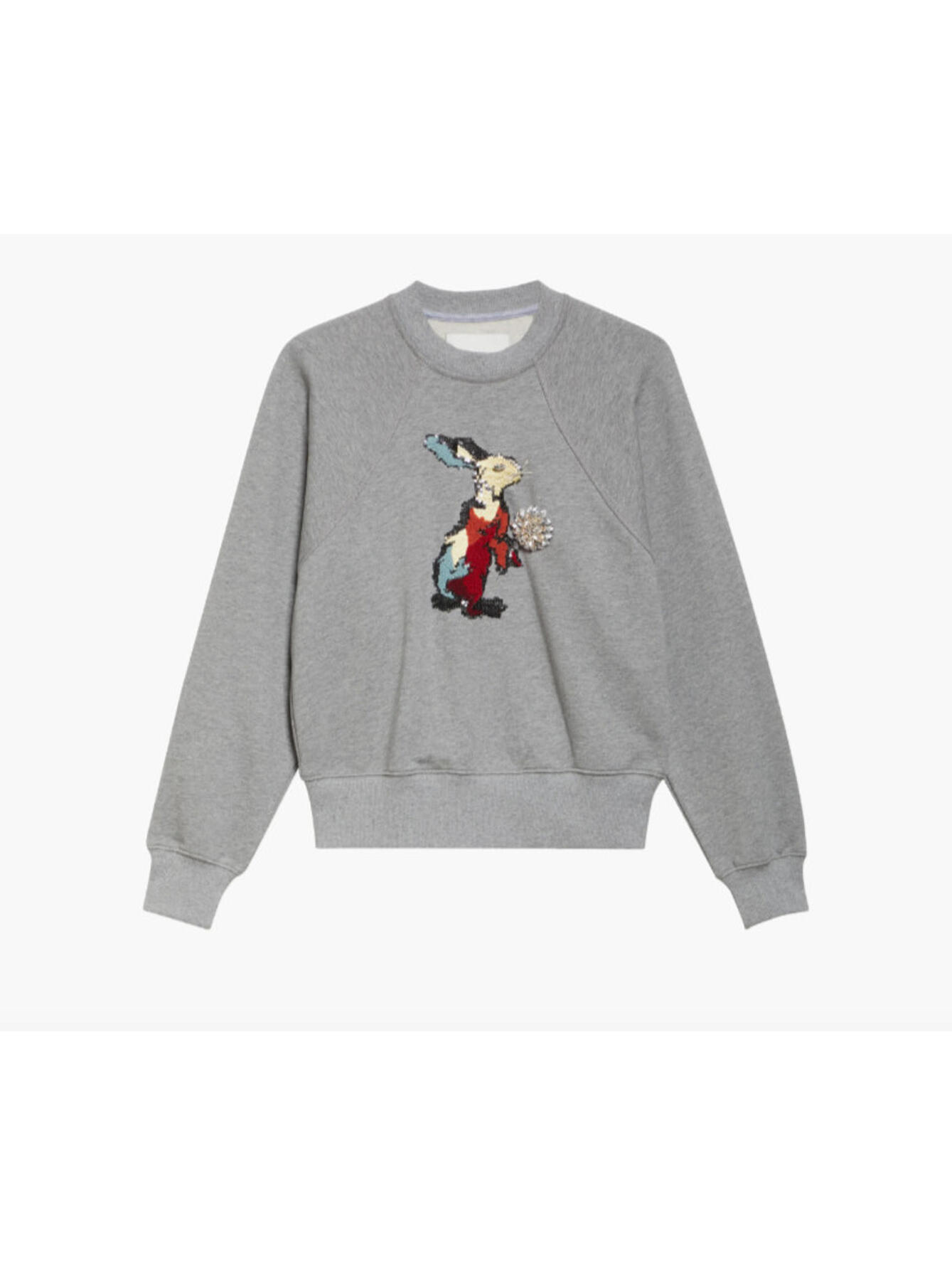 New, 3.1 Phillip Beaded Rabbit Embroidery Cotton Sweatshirt In Grey Sz M #T3755